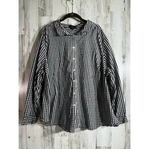 Ellos Womens Button Up Shirt Plus Size‎ 28 Black White Gingham Check Cotton